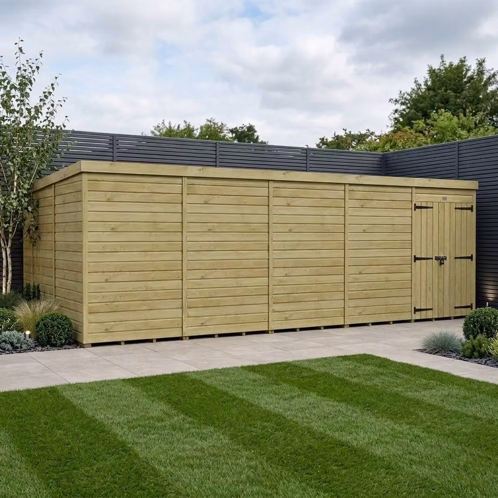 Buttercup Farm Brown Timber Pent Garden Shed with Double Doors and No Windows W/D/H: 620 x 274 x 210 cm – 2