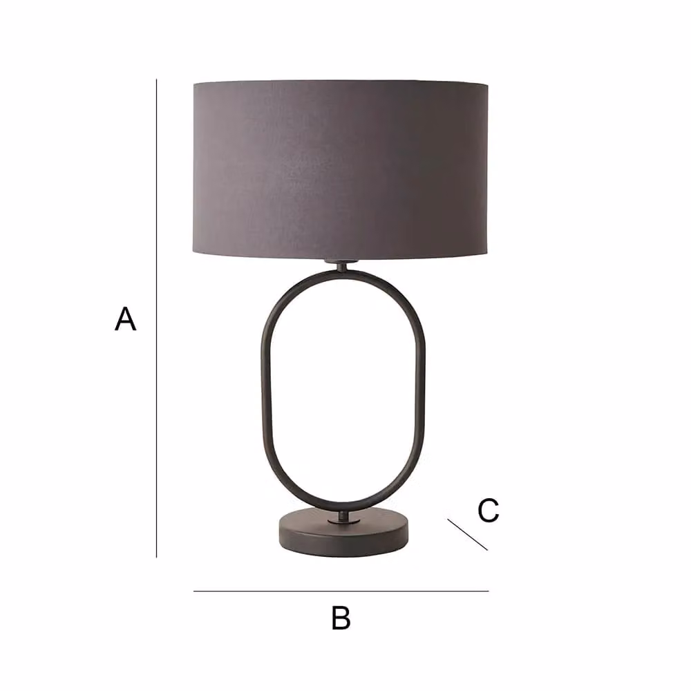 ValueLights Antonia Oval Fabric Drum Table Lamp with LED Bulb in Charcoal and Black – 4