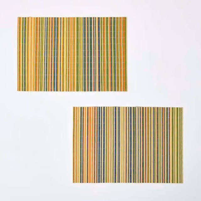 Homescapes Striped Bamboo Placemats, Set of 2, Multicolour and Brown