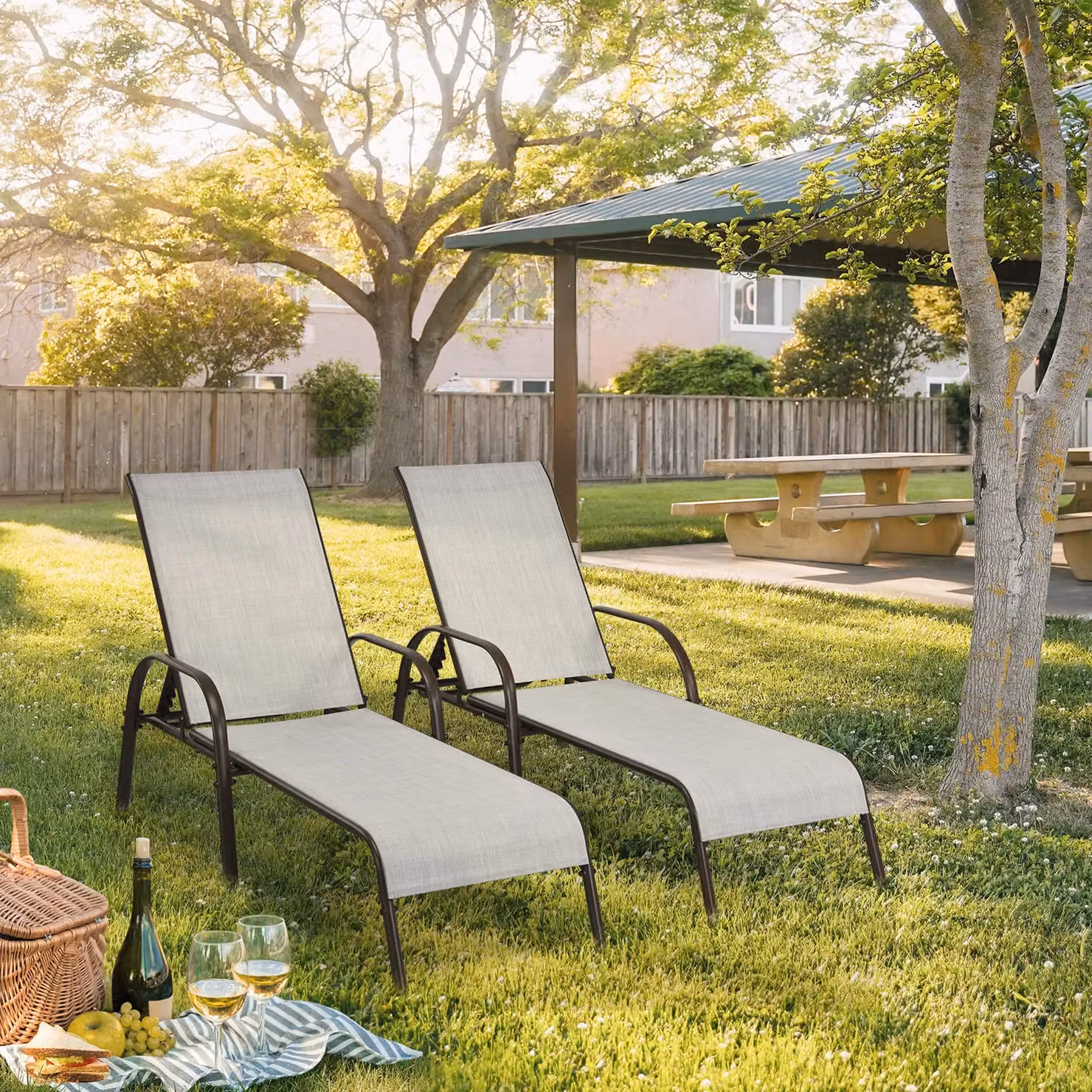 Gymax Grey Folding Chaise Lounge Chair with 5 Adjustable Positions and Textilene Fabric – 3