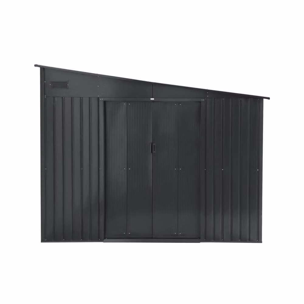 sweeek Galvanised Steel Pent Garden Shed with Sliding Doors and Anchoring Kit, Dark Grey, 8.96m² – 2