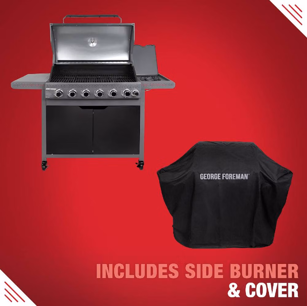 George Foreman 6 Burner Gas BBQ with Side Burner and Cover in Black – 3
