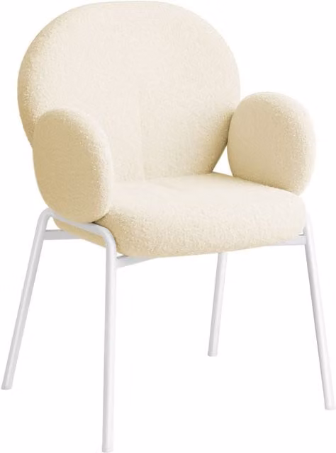 tectake Scandinavian Bouclé Dining Chair with Armrests in Beige – 1
