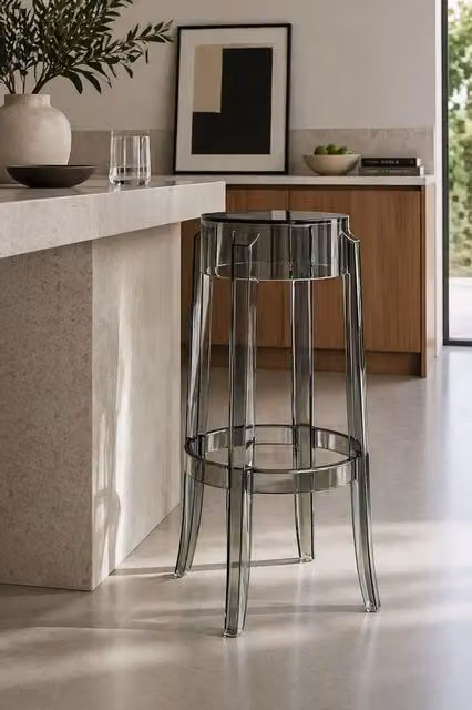 Fusion Living Ghost Style Bar Stool in Grey