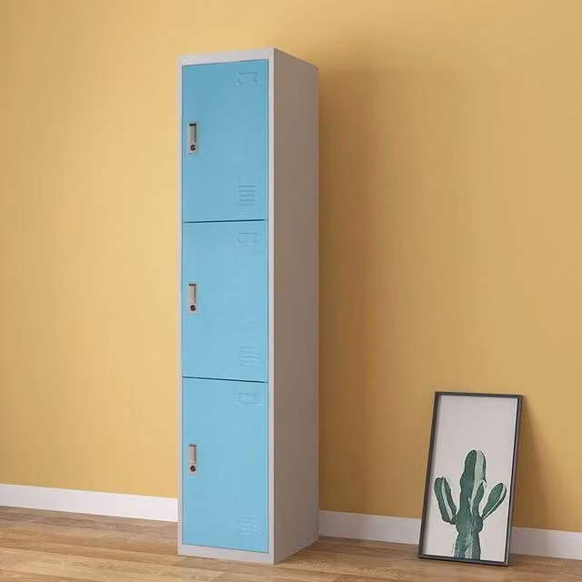 FORGEVIO 3-Door Lockable Metal Cabinet in Blue for Home or Office, H 180 x W 42 x D 38 cm