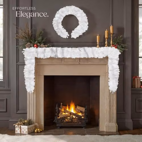 tectake Christmas Garland in White and Green with Lifelike Leaves and Hanging Loop – 7