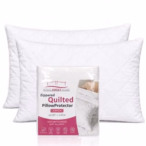Snug City Quilted Microfibre Pillow Protectors, 2 Pack, White, W: 48 cm x L: 74 cm – 1