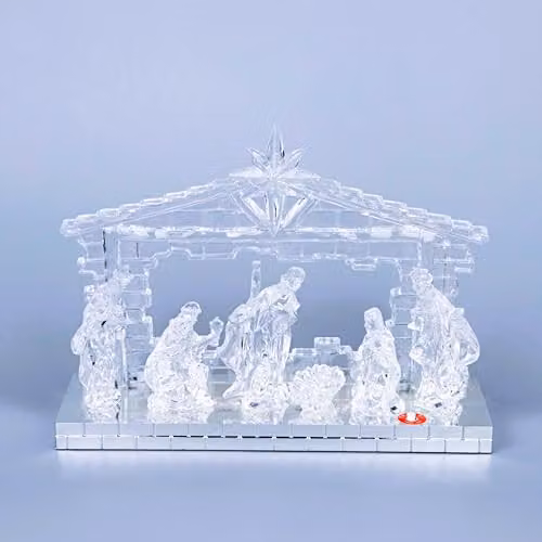 Shatchi Musical LED Nativity Scene Acrylic Tabletop Christmas Decoration, Transparent, Height: 30 cm – 1