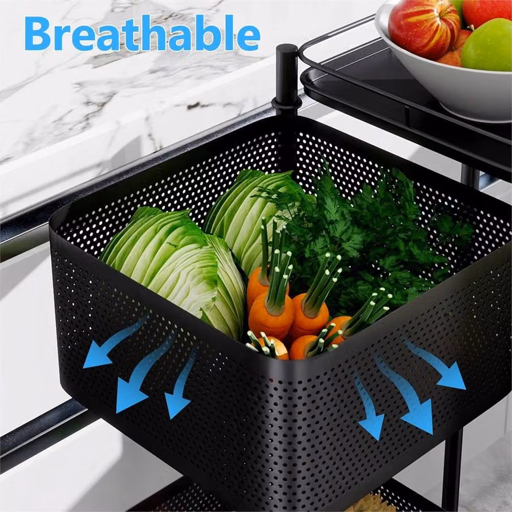 SPETLEK 5 Tier Square Storage Trolley Basket Rack with Wheels in Black – 4