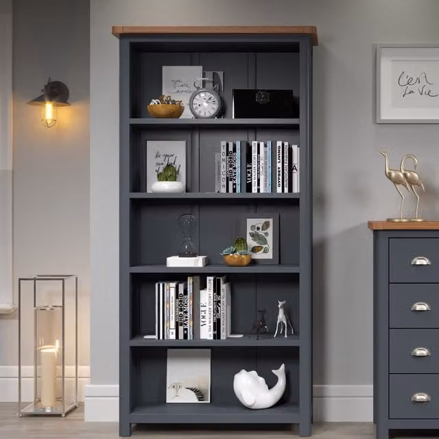Core Products Dunkeld Tall Bookcase in Midnight Blue and Oak with Adjustable Shelves, H 180 x W 90 x D 30 cm – 2