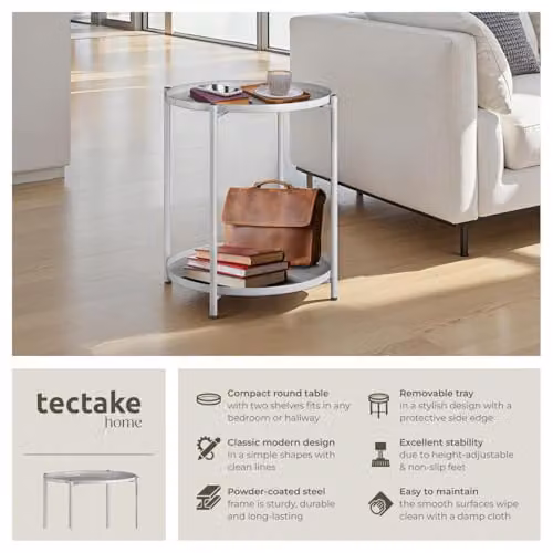 tectake Round Side Table in Minimalist Design with Height-Adjustable Feet, Grey, W/D/H: 45.5 x 45.5 x 53 cm – 3