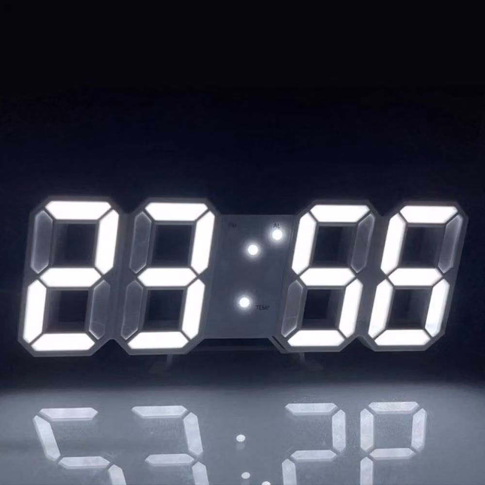 NESTLUNE White 3D LED Digital Clock with Electronic Alarm Display for Table or Wall – 2