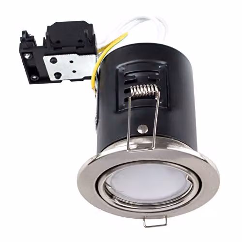 MiniSun Pack of 6 Fire Rated Tiltable GU10 Recessed Ceiling Downlights in Brushed Chrome with 3000K Warm White LED Bulbs – 2