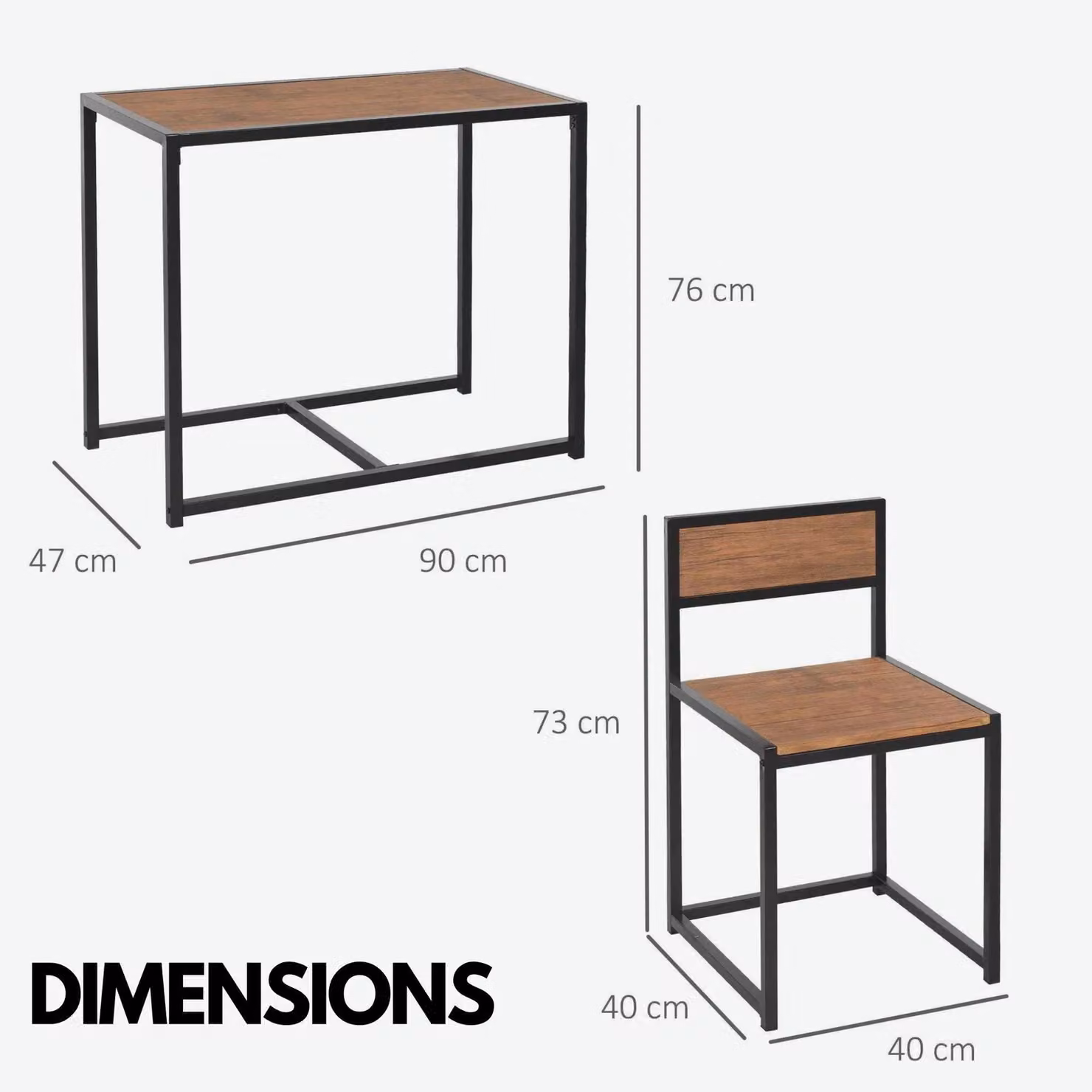 Rafaelo Mobilia Industrial 3-Piece Dining Set with Rectangular Table and Chairs in Dark Brown – 3