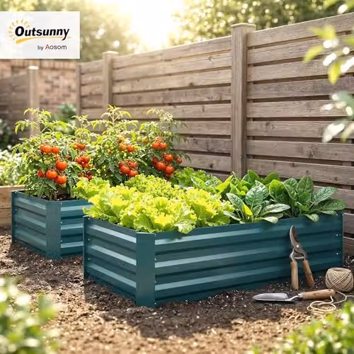 Outsunny Set of 2 Galvanised Steel Raised Garden Beds in Green, W/D/H: 110 x 60 x 30 cm – 2