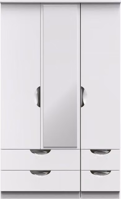 2 U Holborn Ready Assembled Triple Wardrobe with Mirror and Three Drawers in White