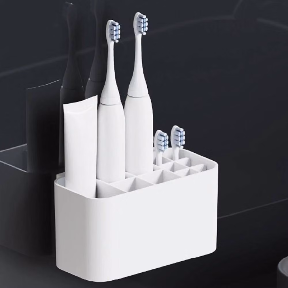 NESTLUNE No Drill Wall Mounted Toothbrush Holder and Toothpaste Storage Rack in White – 4