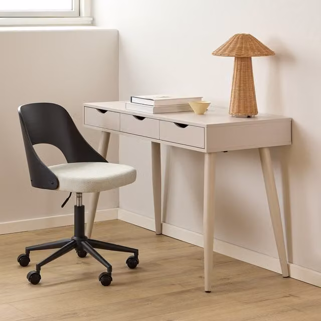 Furniture To Go Modern Rectangular Writing Desk in Grey and White with Single Pedestal and MDF Laminate Finish