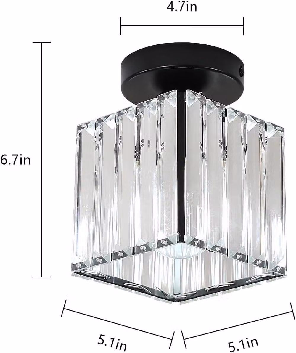 Goeco Square Crystal Semi Flush Mount Ceiling Light in Black with E27 Socket – 2
