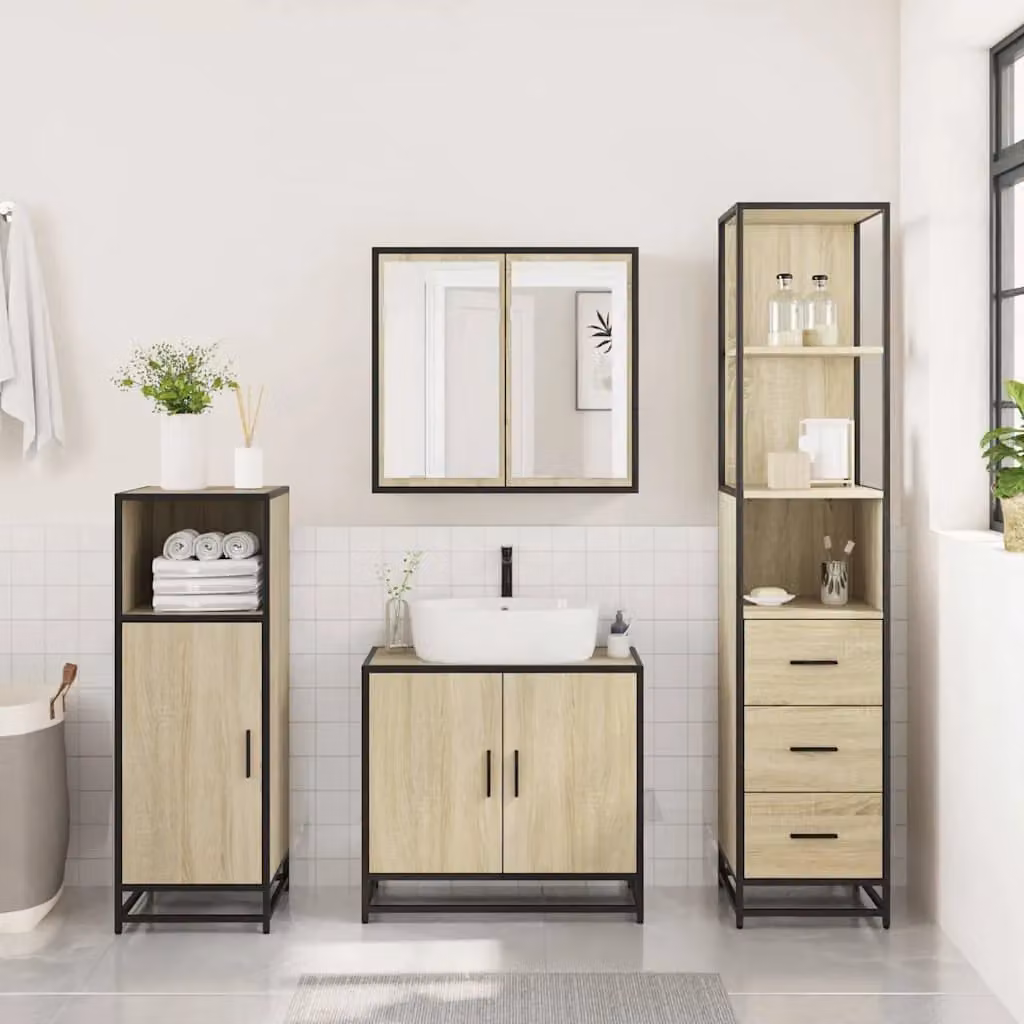 Berkfield Home 3 Piece Industrial Bathroom Furniture Set in Sonoma Oak Brown – 3