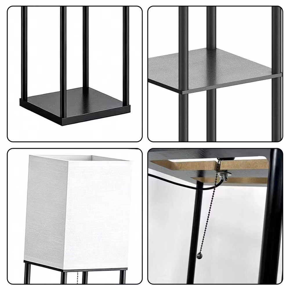 PAWNORA Modern Black Corner Floor Lamp with Shelves and LED Lighting – 2