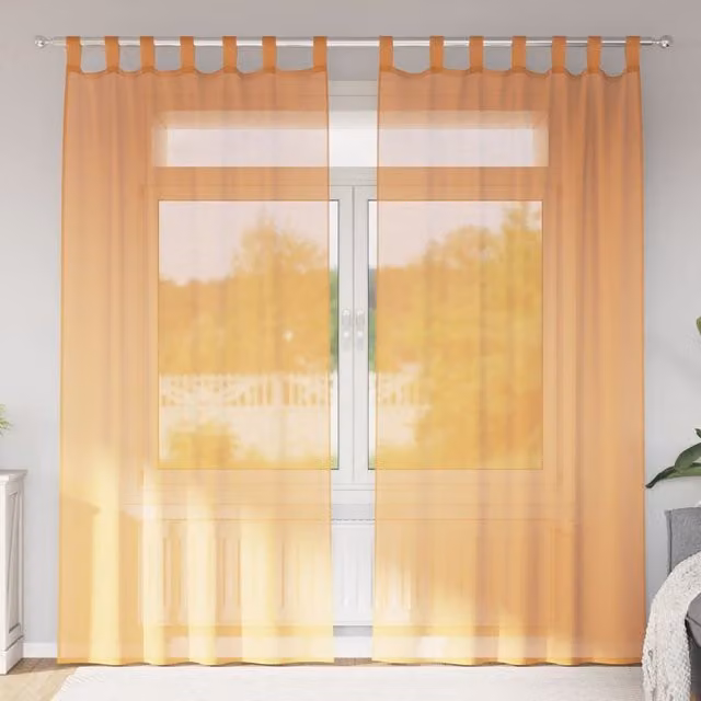 Berkfield Home Orange Voile Fabric Panel Curtains with Tabs, 2 Pack, W: 140 cm, H: 245 cm – 1