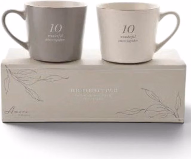 Widdop Gifts Set of 2 Grey and White Stoneware Mugs for Adults