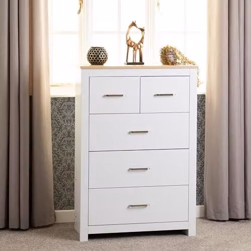 Seconique Portland 3+2 Drawer Chest in White and Oak Effect – 2