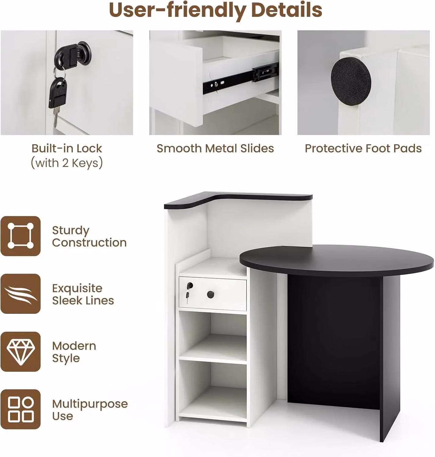 Gymax Modern Black Counter Reception Desk with Lockable Drawer and Adjustable Shelf – 5