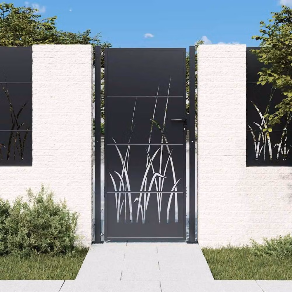 Berkfield Home Beautiful Anthracite Steel Garden Gate with Grass Design, W: 105 cm, H: 205 cm – 2