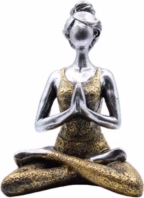 KDMD Elegant Silver and Gold Yoga Lady Metal Decorative Sculpture, Height: 24 cm