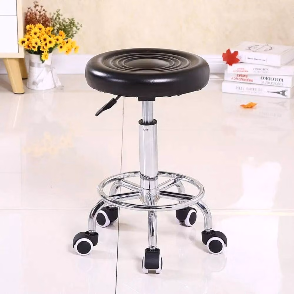 FORGEVIO Black Adjustable Swivel Salon Stool with Synthetic Leather Seat and Castors – 3