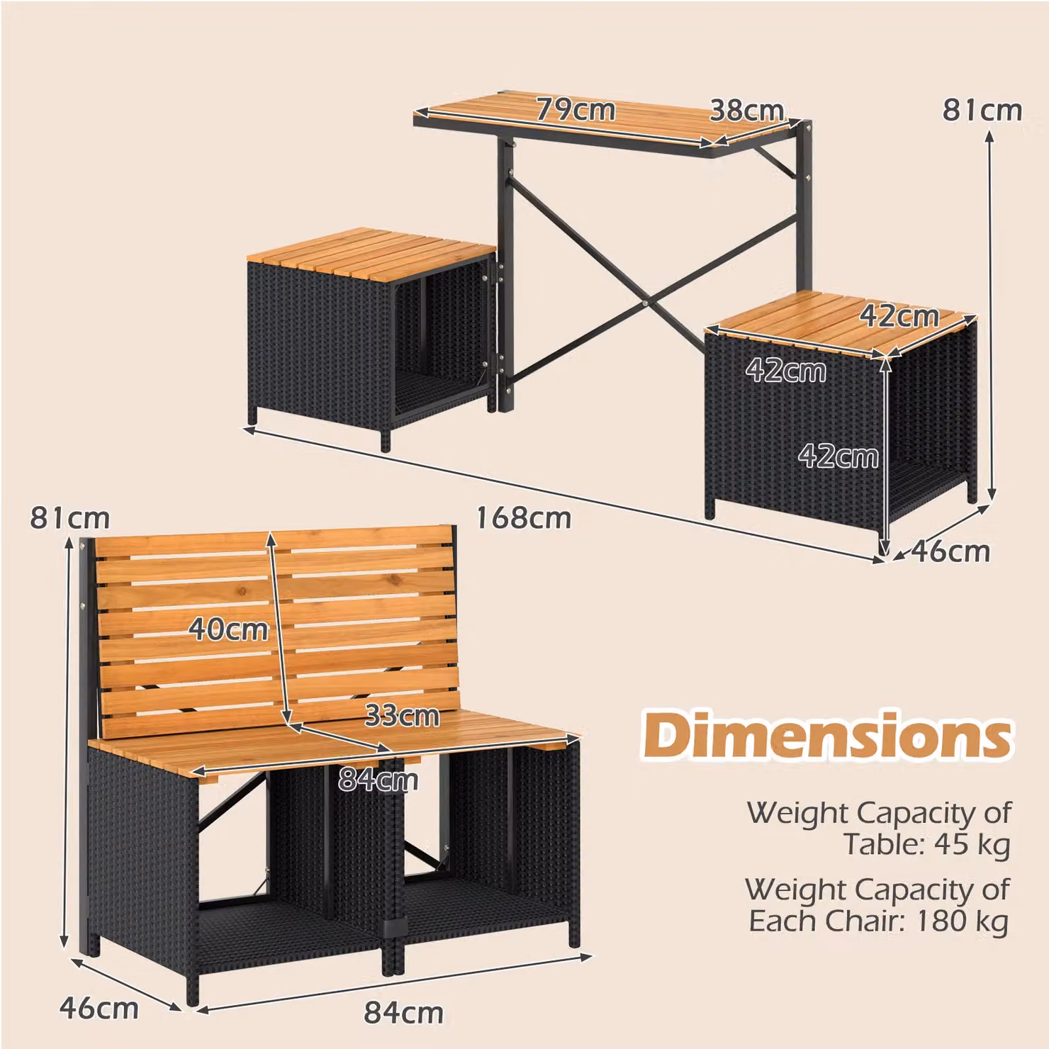 Costway Brown Acacia Wood and Metal Patio Furniture Set with Raised Garden Bed Table and Built-in Chairs – 10