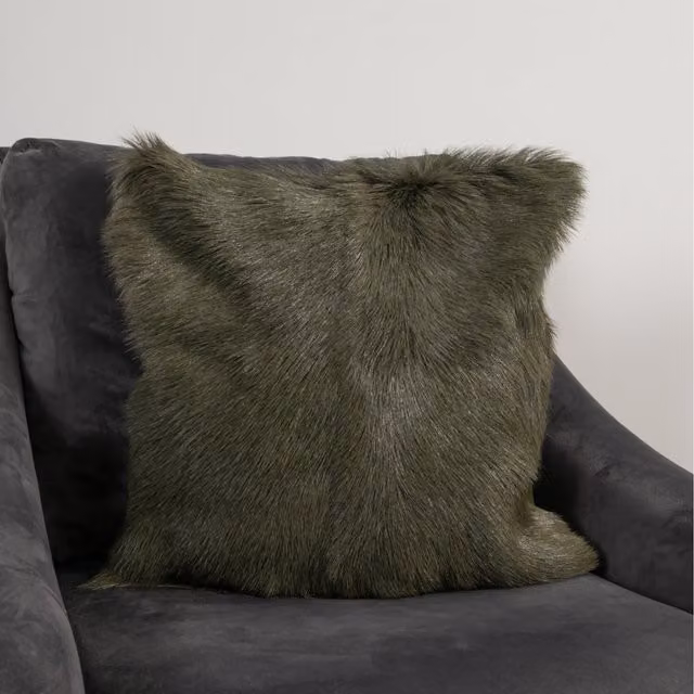 Native Natural Green Lambskin Square Cushion, W/D/H: 45 x 45 x 45 cm