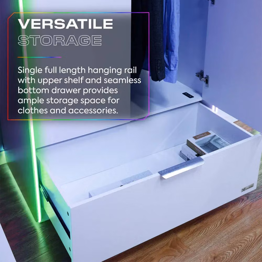 X Rocker Electra 2 Door Wardrobe with Drawer and Shelf in White Glossy Finish with Integrated LED Lighting – 4