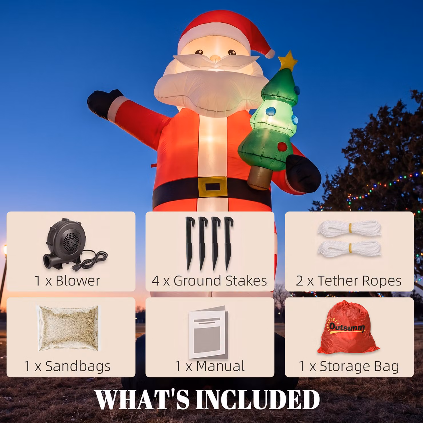 Outsunny 8ft Inflatable Red Santa Christmas Decoration with Bright LED Lights – 7
