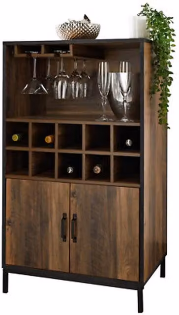 Kelvenix Industrial Wine Rack and Bar Storage Shelves in Brown and Black