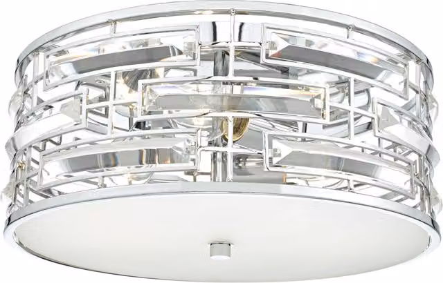 Dar SEV5250 Dimmable Mid-Century Ceiling Light in Silver and Chrome with Crystal Glass