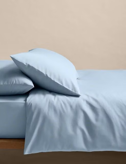 M&S Stay Cool Lyocell Rich Bedding Set, Dusty Blue, W: 140 cm, L: 200 cm