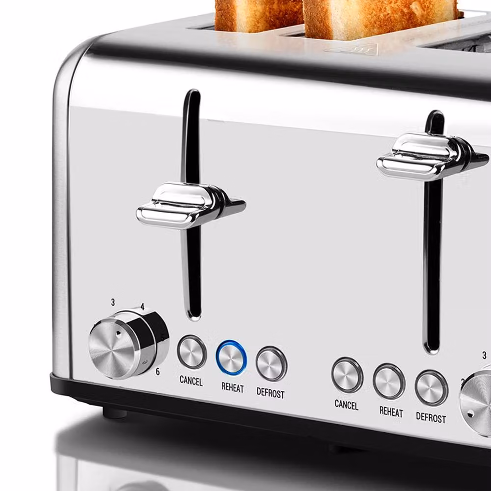 Cusimax Silver Stainless Steel 4-Slice Toaster with Extra-Wide Slots, 1650W – 7