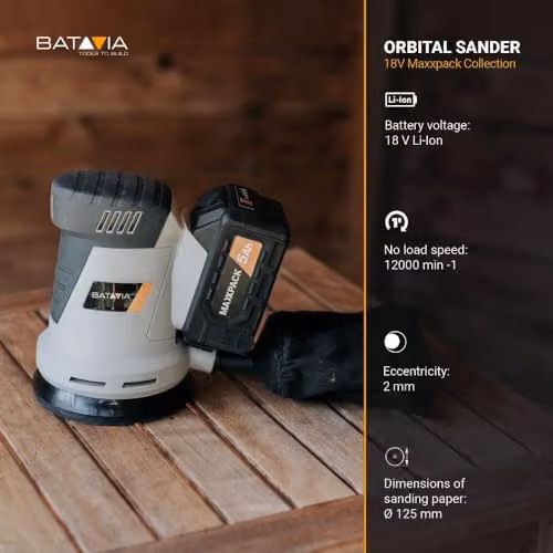 Batavia Maxxpack 18V Cordless Orbital Sander 125mm, Grey and Orange – 6