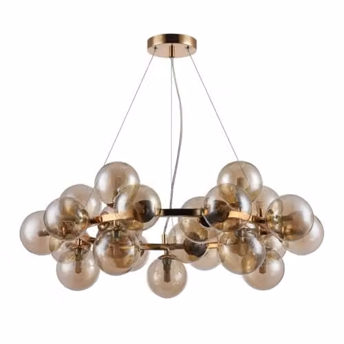 Netlighting Modern Suspended Pendant Light in Gold and Brass with Brown Glass Sphere Shade, G9