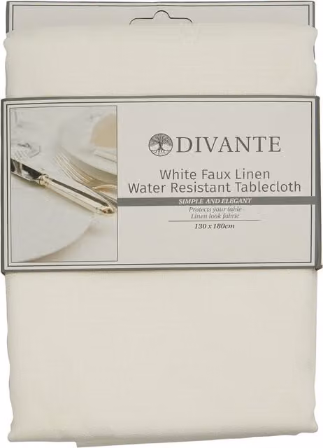 Divante White Rectangular Water Repellent Linen Look Tablecloth