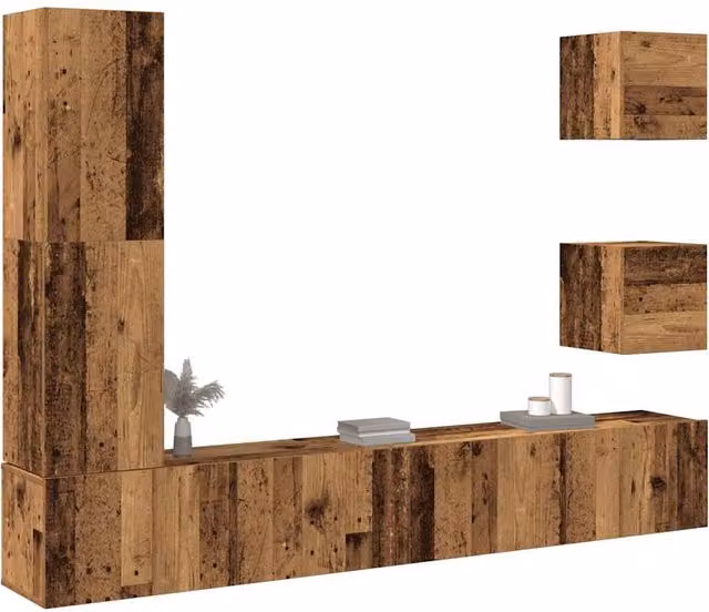 Berkfield Home 5 Piece Wall-mounted TV Cabinet Set in Old Wood Brown and Multicolour Engineered Wood