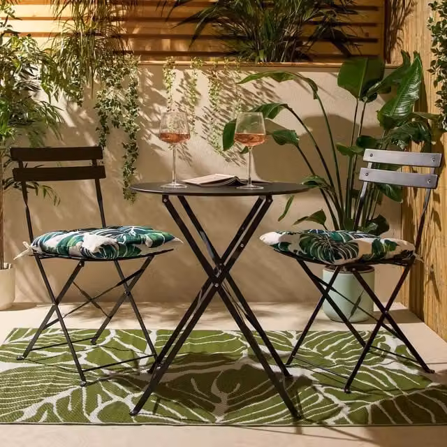 OHS Modern Metal Bistro Garden Set with Round Table and 3 Chairs in Matt Black