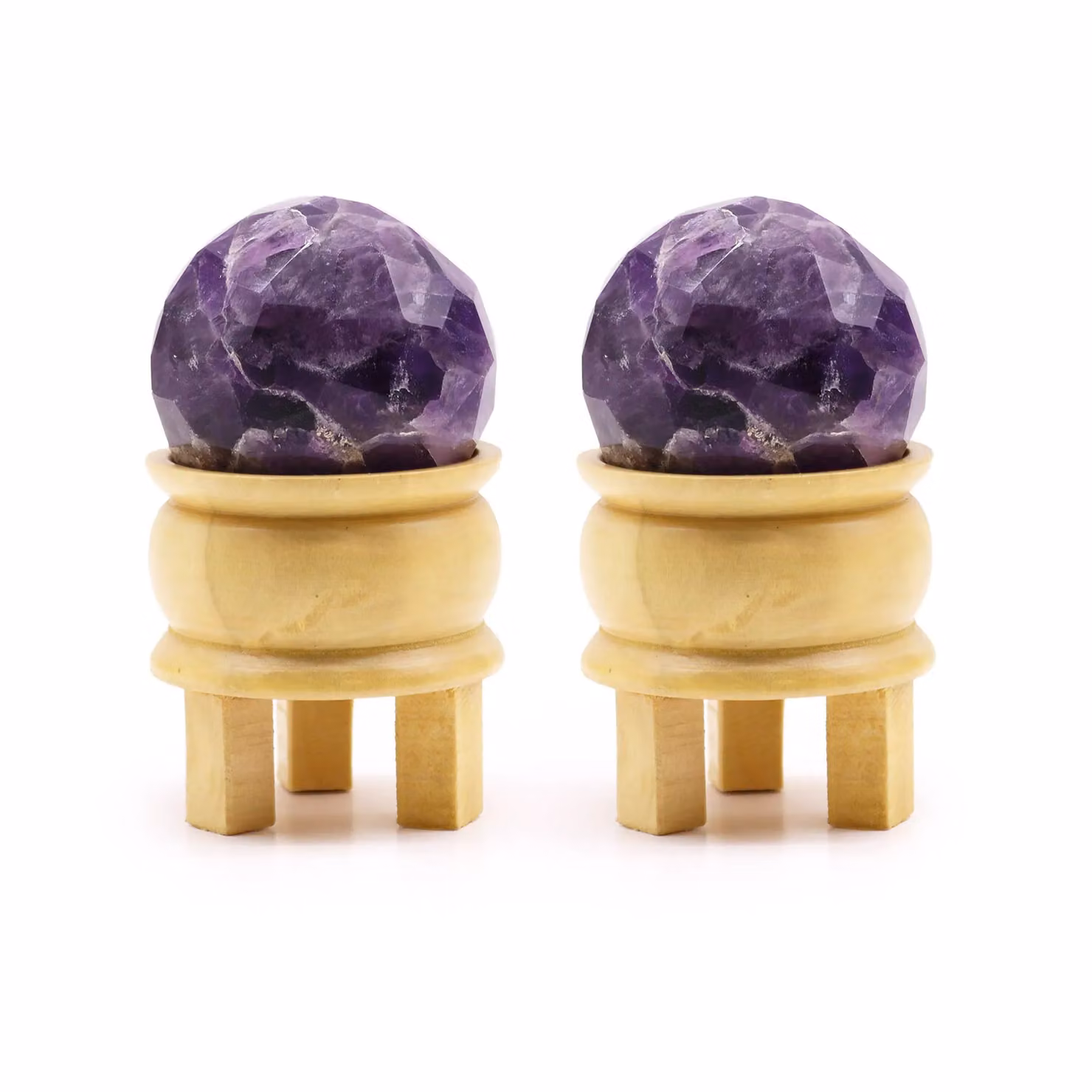 KDMD Amethyst Gemstone Faceted Healing Ball with Wood Stand in Purple and Brown – 2