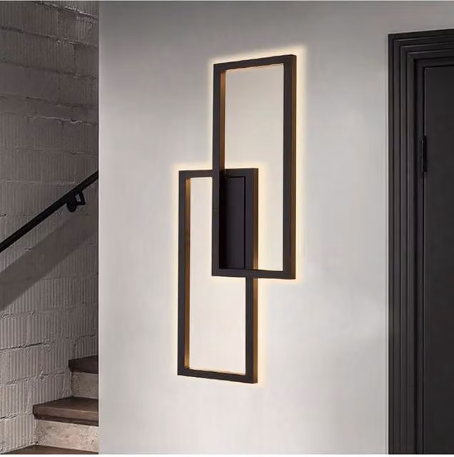 Living and Home Modern Industrial Double Rectangular LED Wall Light in Black – 1