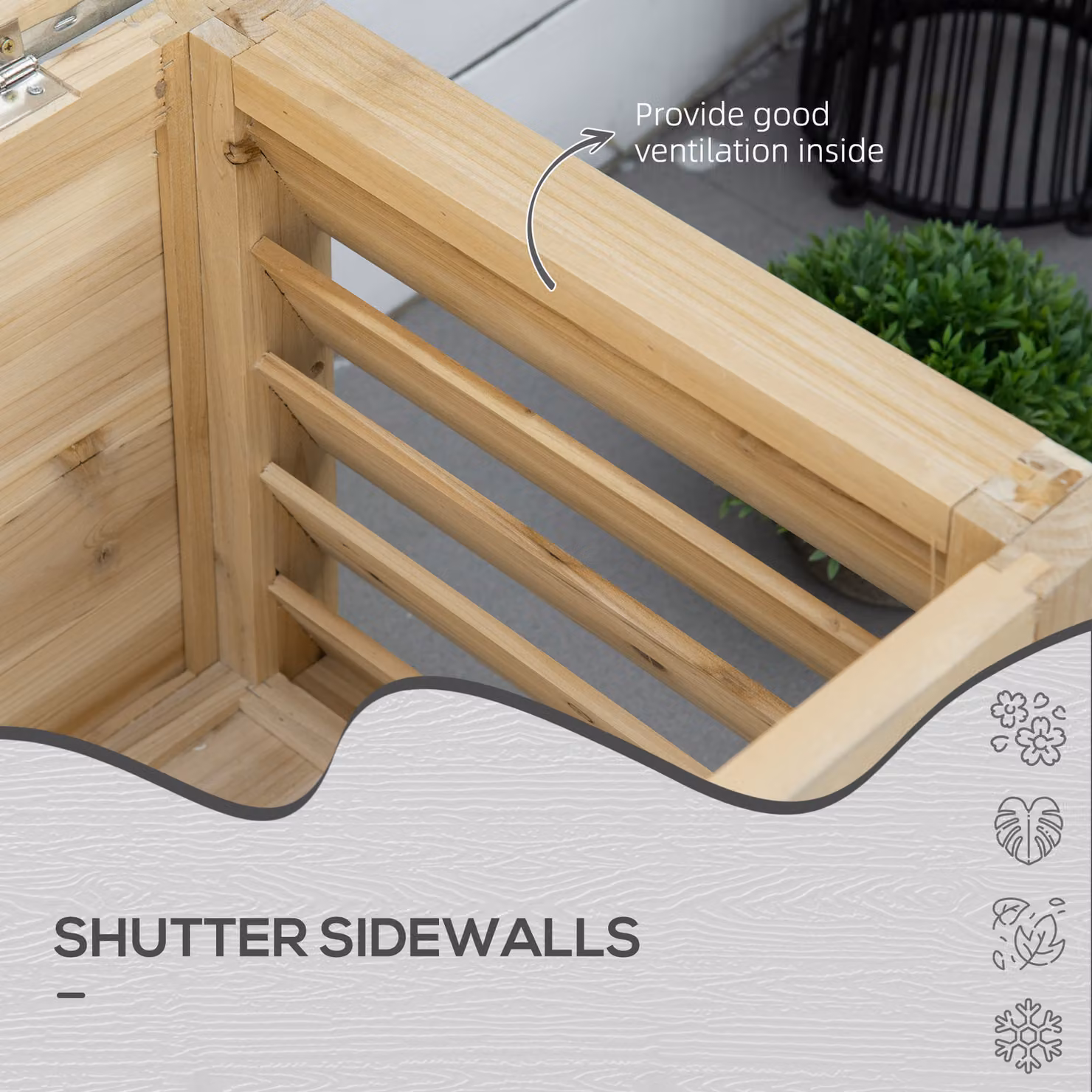 Outsunny 155L Outdoor Wooden Storage Box with Metal Top and Shutter Walls in Brown – 3
