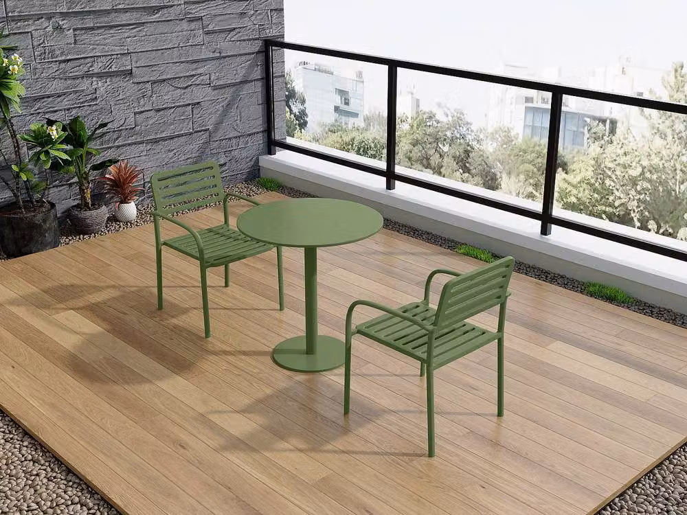 MYLIA Vente-unique NILY Set of 2 Stackable Metal Garden Armchairs in Green – 2