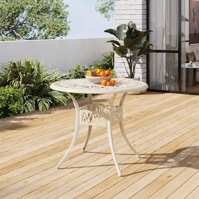 Breeins Classic Round Metal Garden Bistro Table in White
